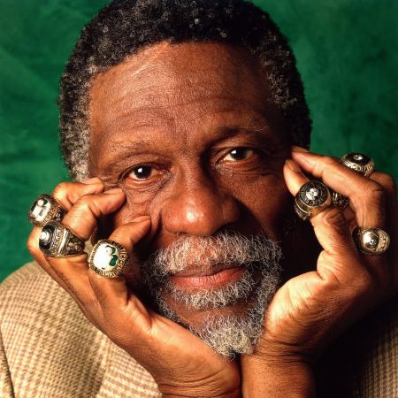 An old picture of Marilyn Nault's husband, Bill Russell with his NBA rings.